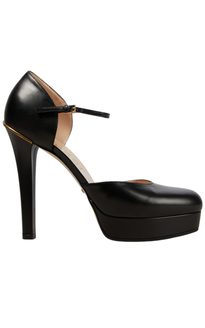 Black Leather Buckle Pumps