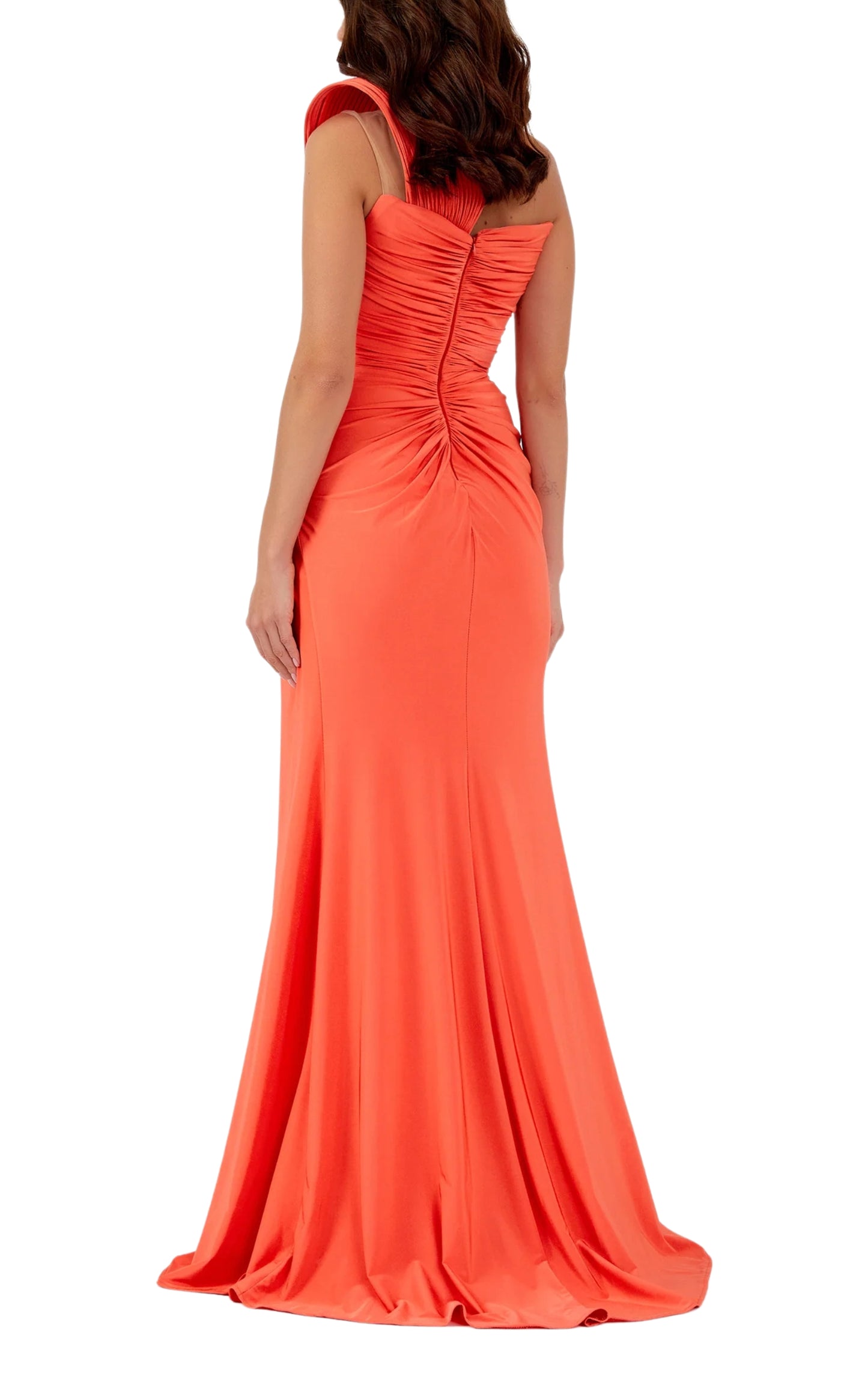 Gilded Waves One-Shoulder Orange Party Cocktail Dress