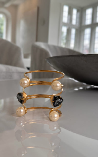 Gold Swarovski Crystal Pearl Cuff Bracelet