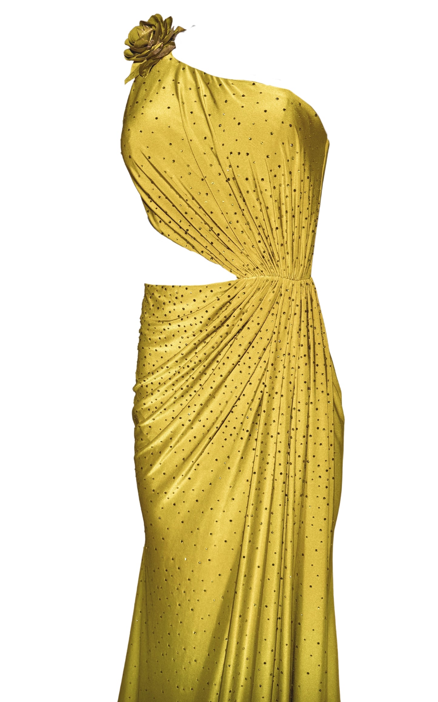 Crystal Embellished Cutout Mustard Cocktail Dress