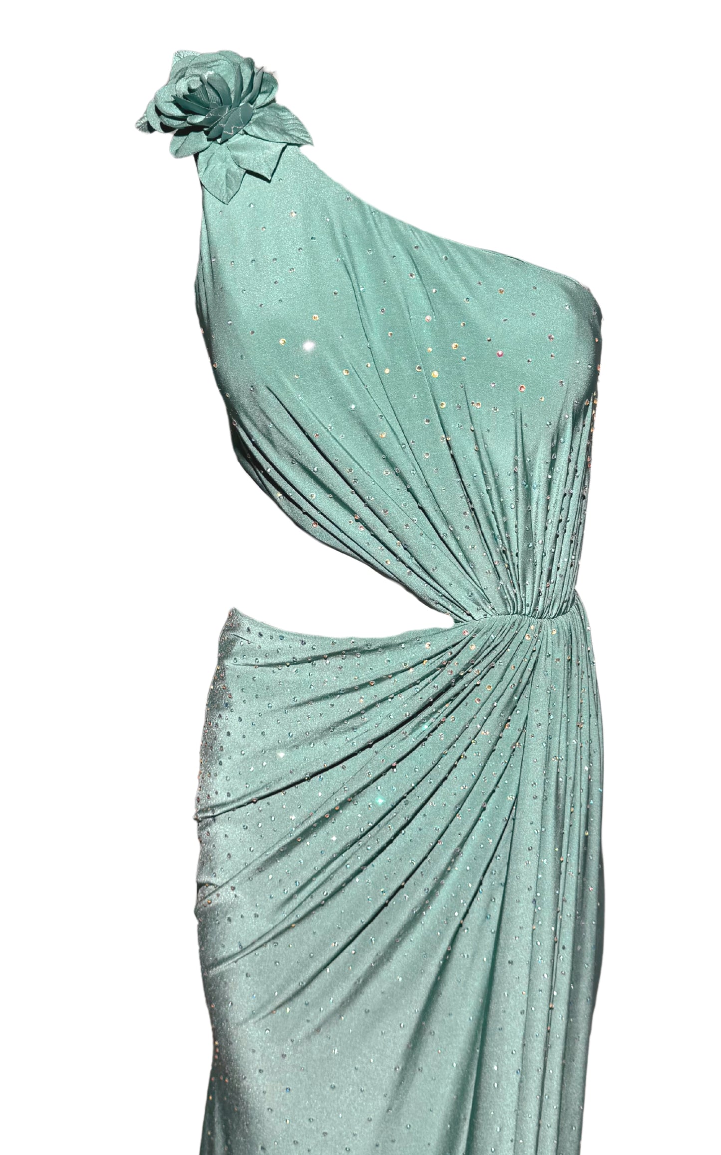 Crystal Embellished Cocktail Dress - Cutout Green