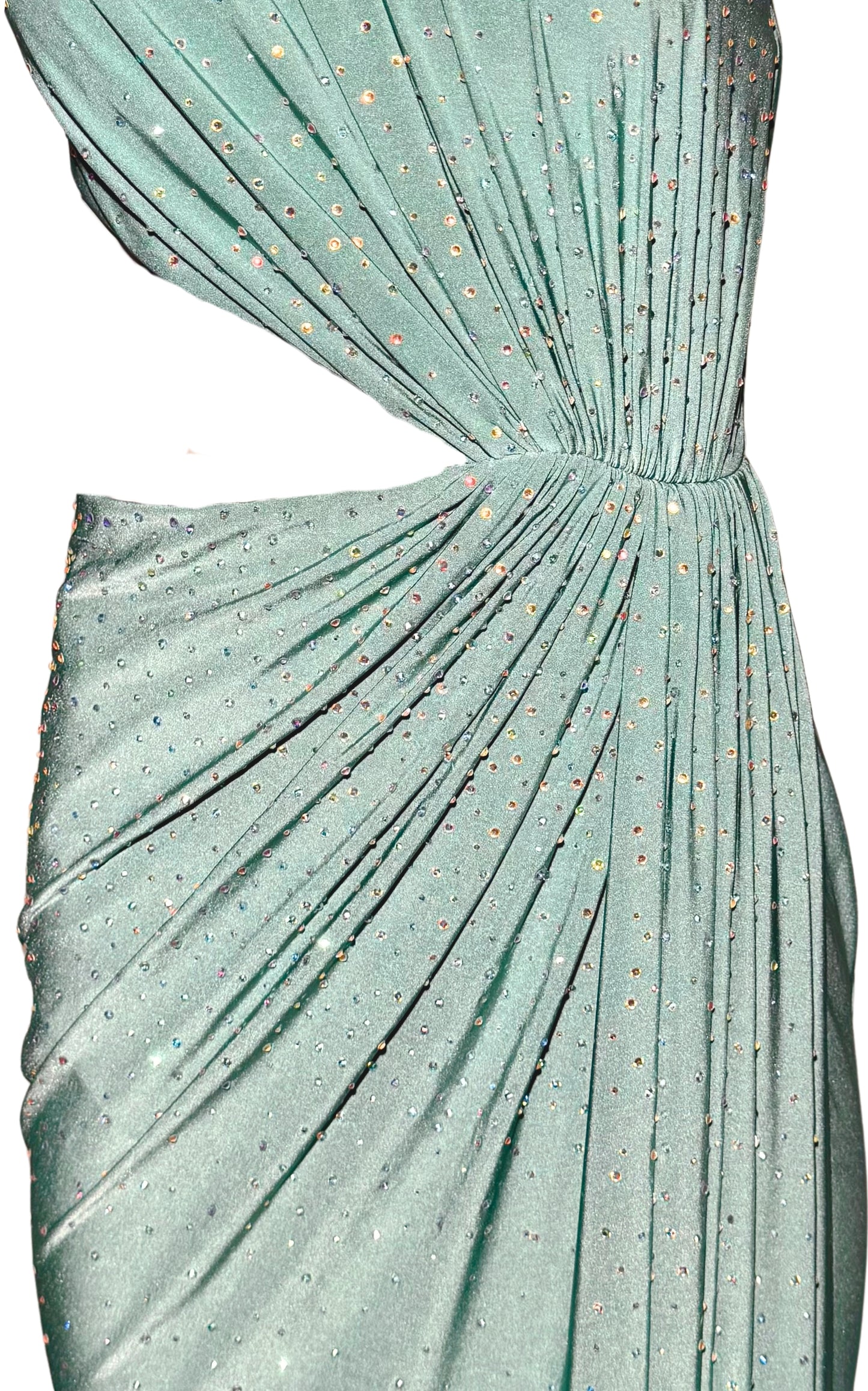 Crystal Embellished Cocktail Dress - Cutout Green