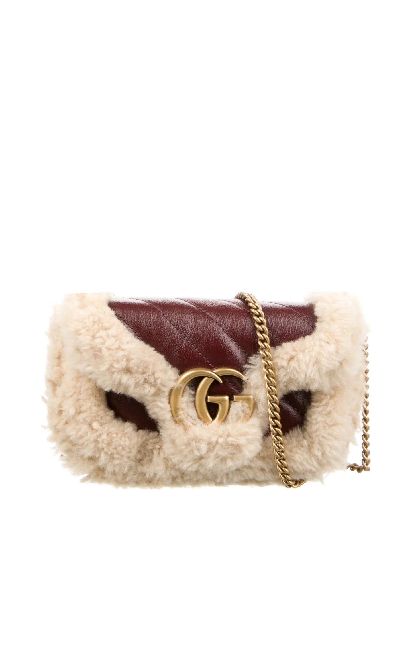 Shearling Trim Super Mini GG Marmont Shoulder Bag