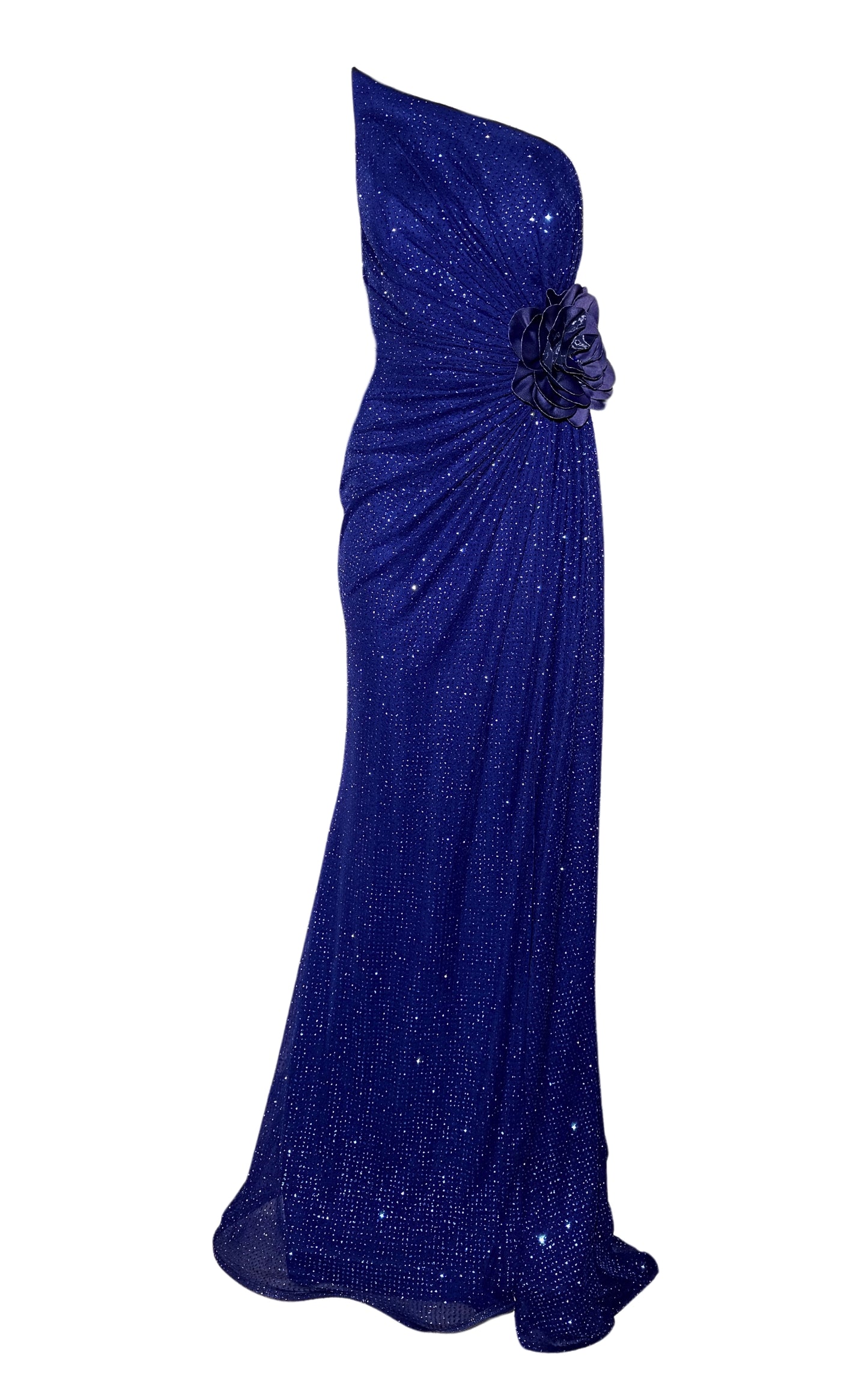 Strapless Asymmetric Blue Crystal Embellished Prom Dress