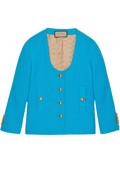 Blue Turquoise Cotton Tweed Jacket