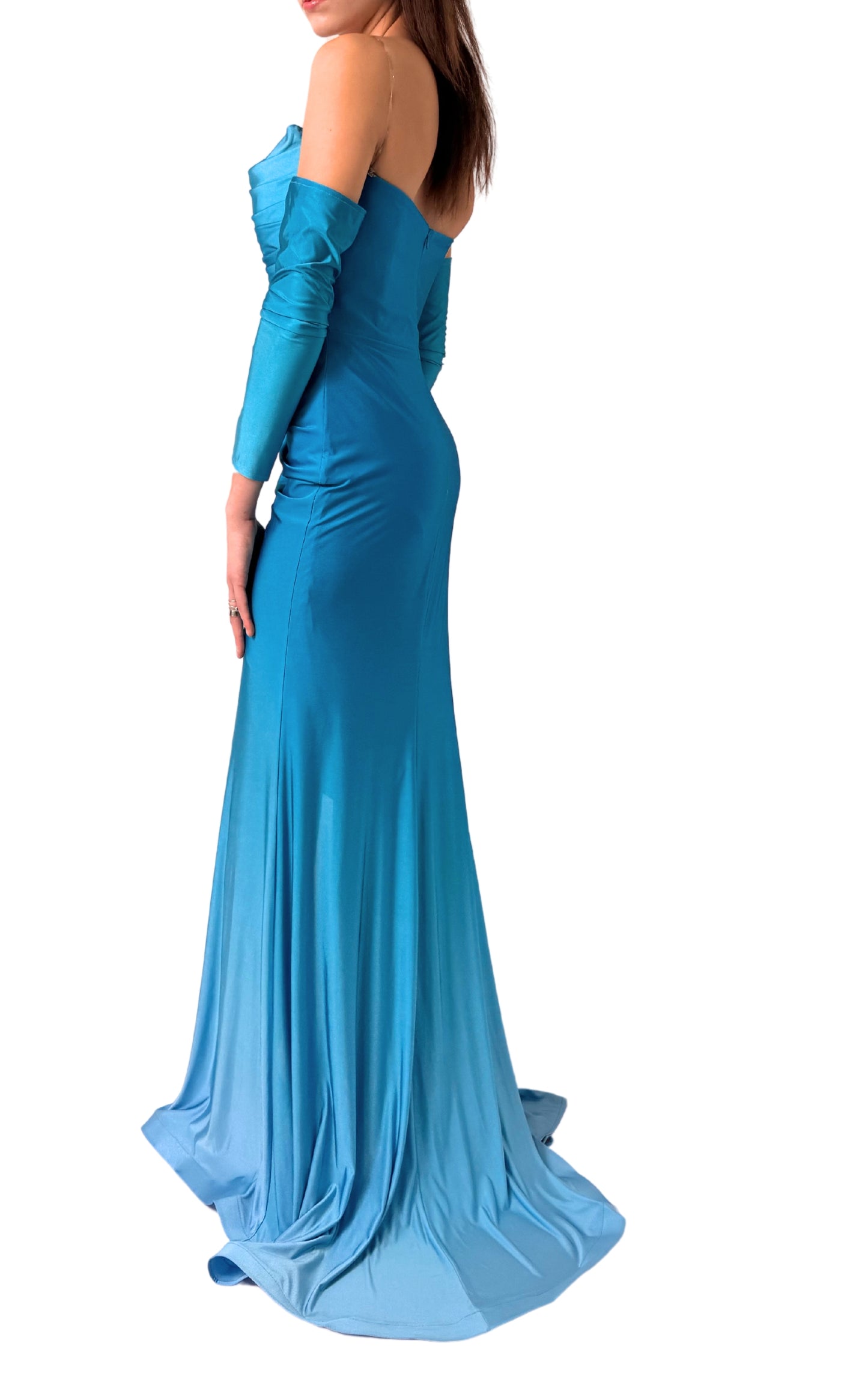 Rhinestone Embellished Blue Ombre Gown