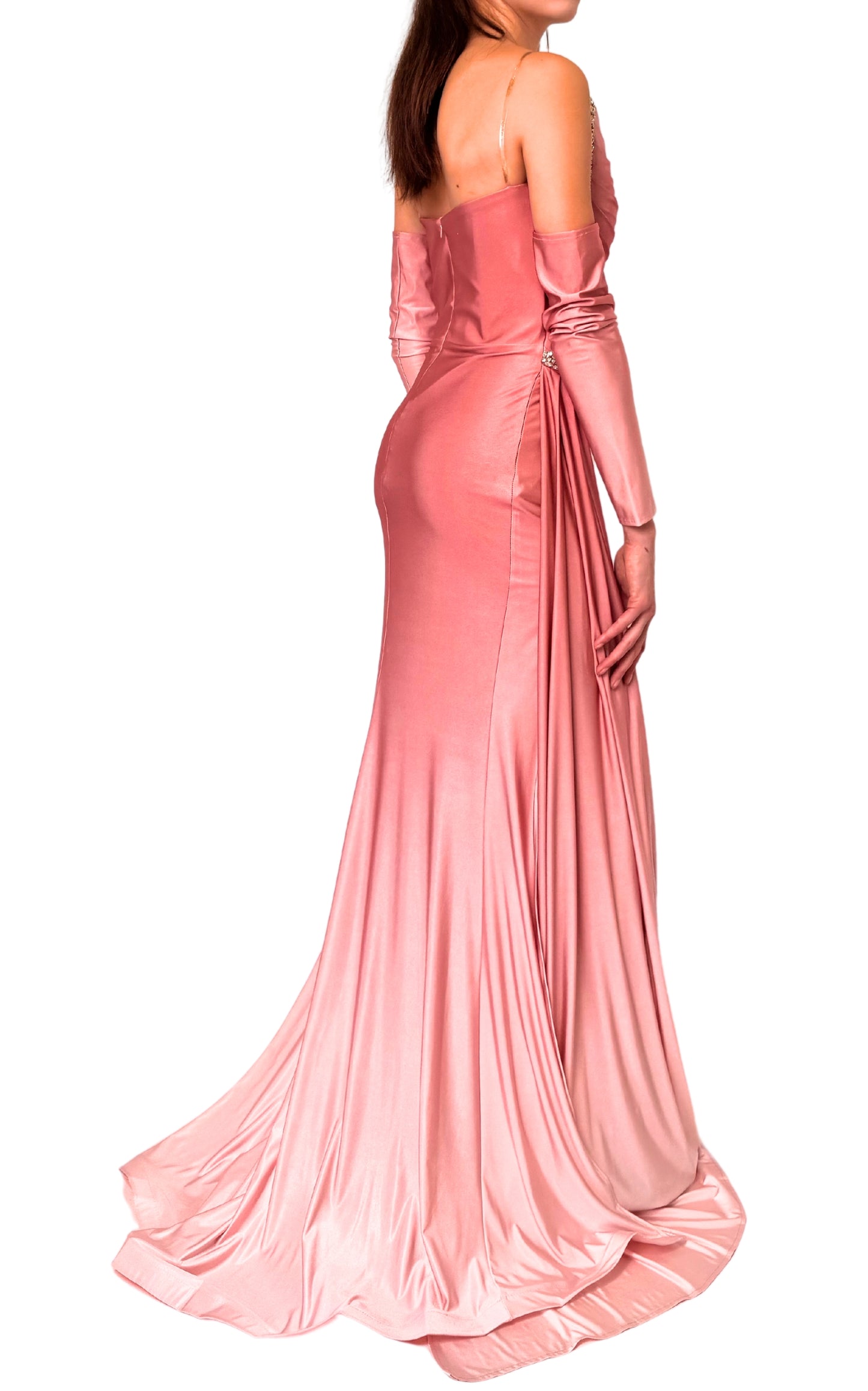 Rhinestone Embellished Light Pink Ombre Gown