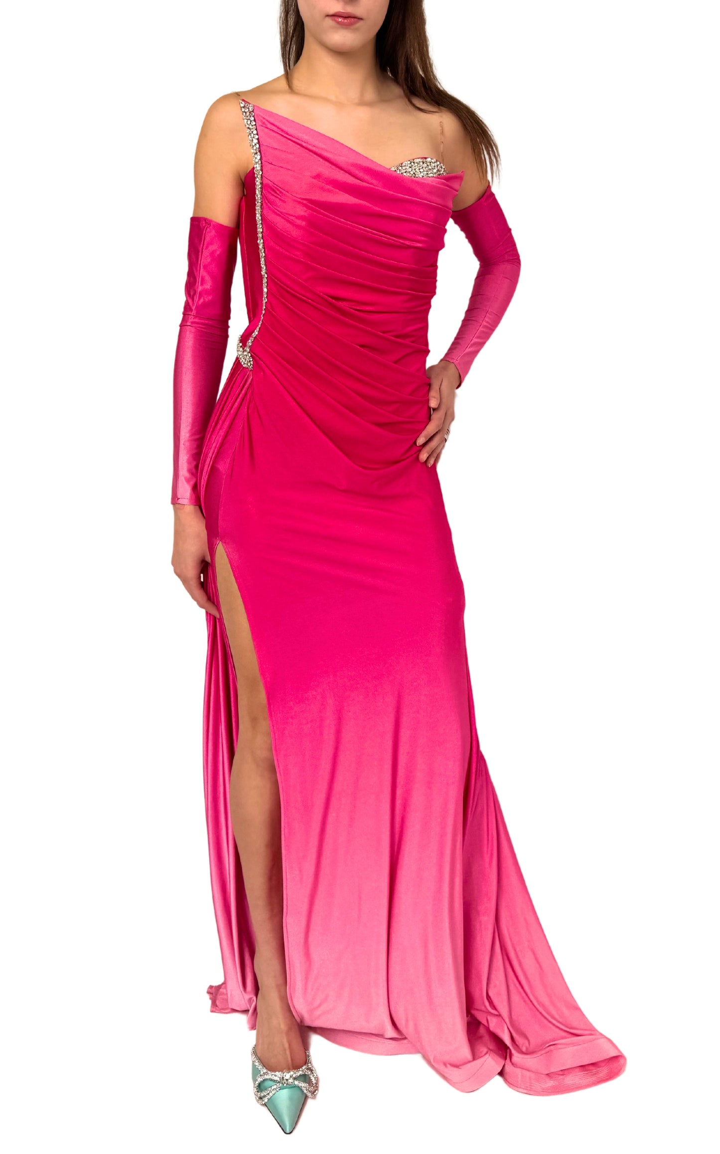 Rhinestone Embellished Pink Ombre Gown