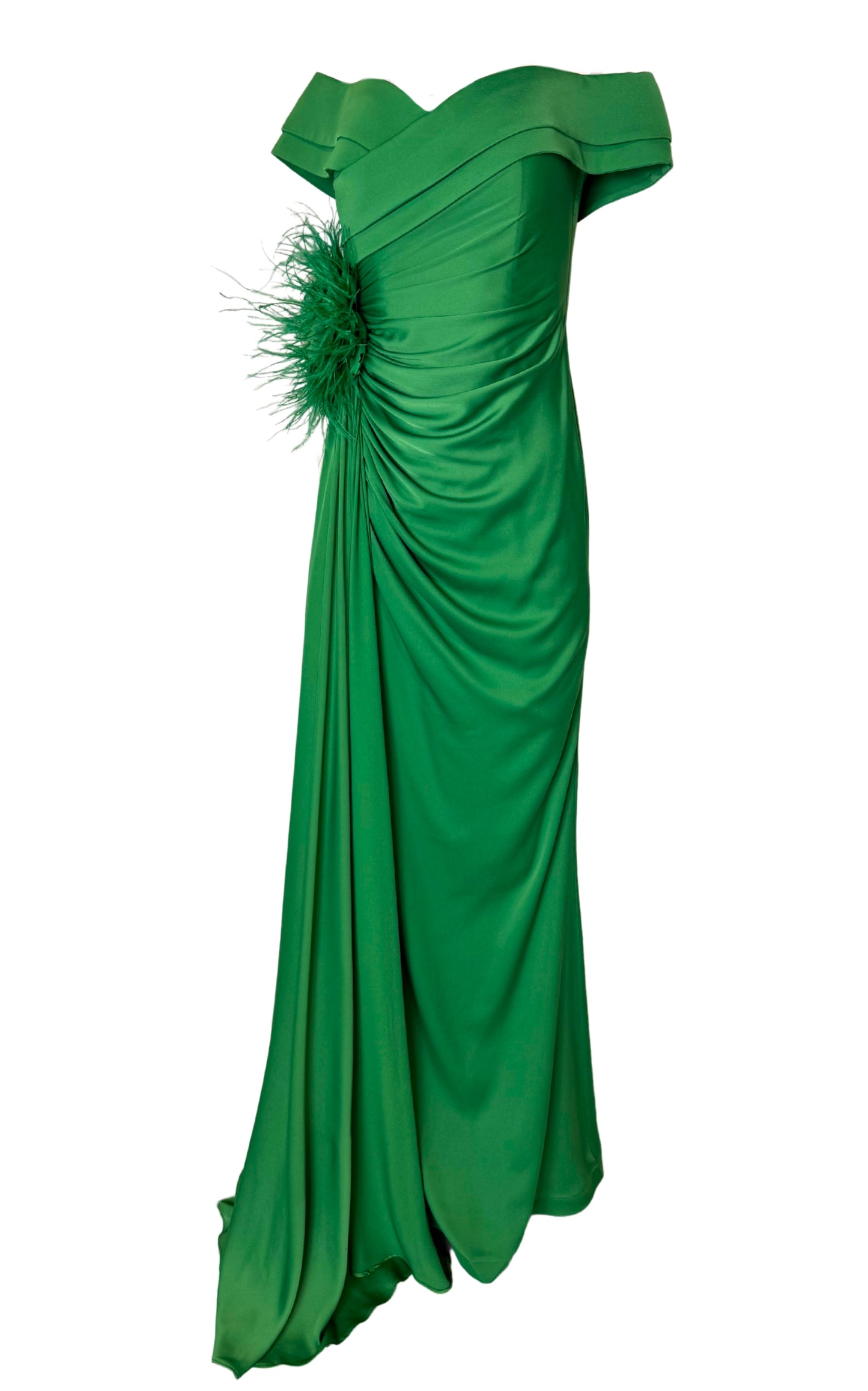 Off Shoulder Boat Neck Green Cocktail Prom Dress