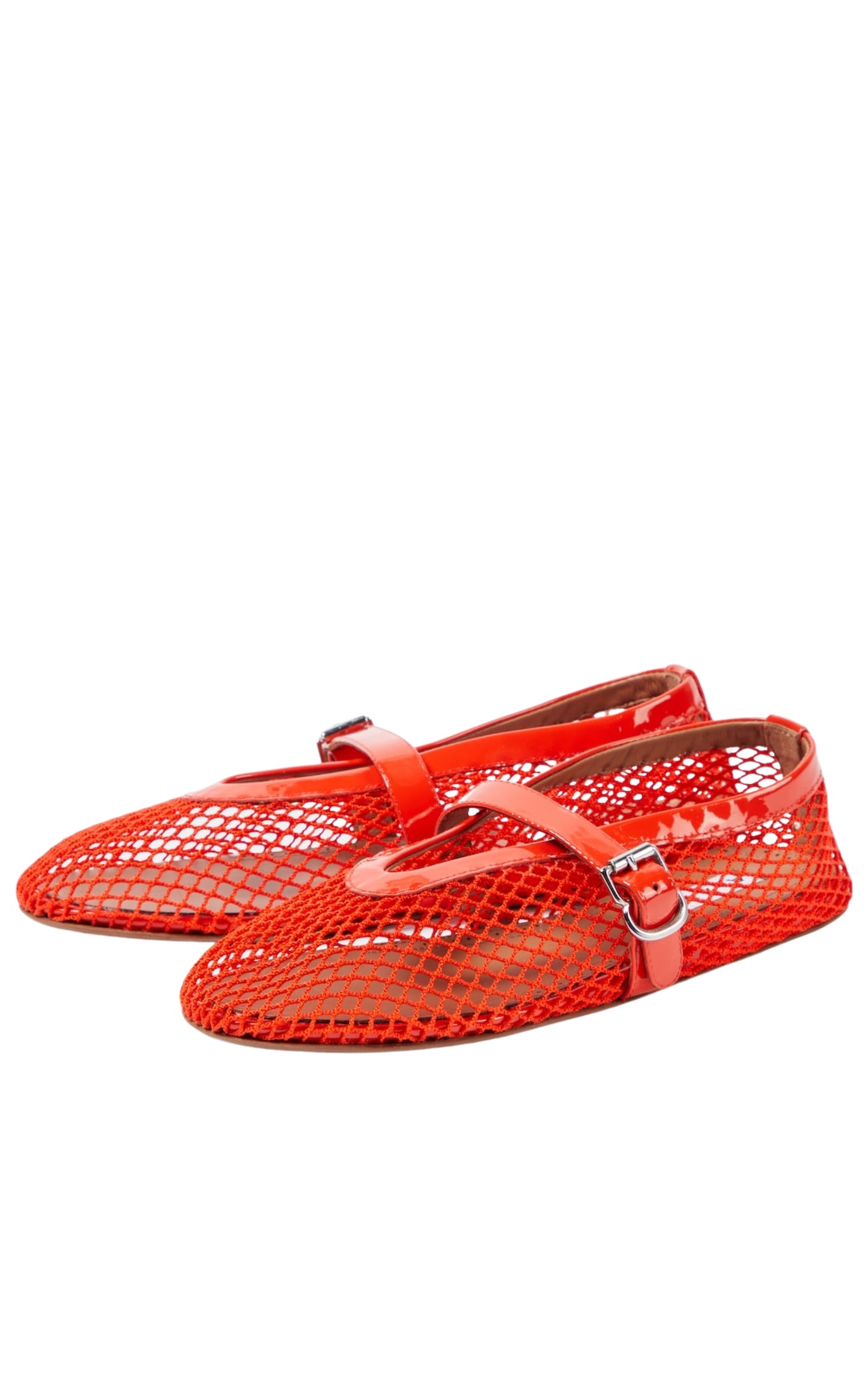 Leather-trimmed fishnet ballet flats