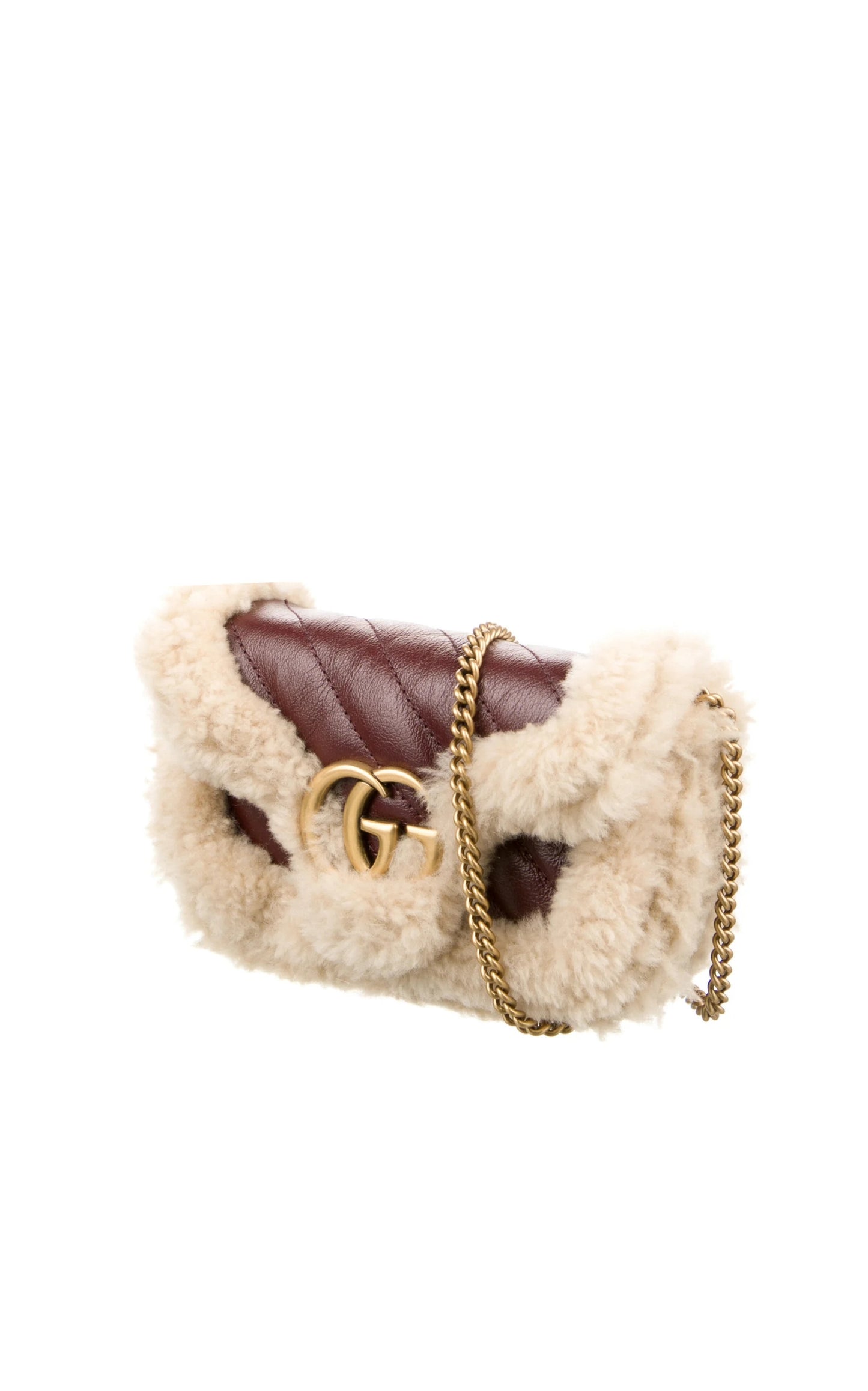 Shearling Trim Super Mini GG Marmont Shoulder Bag