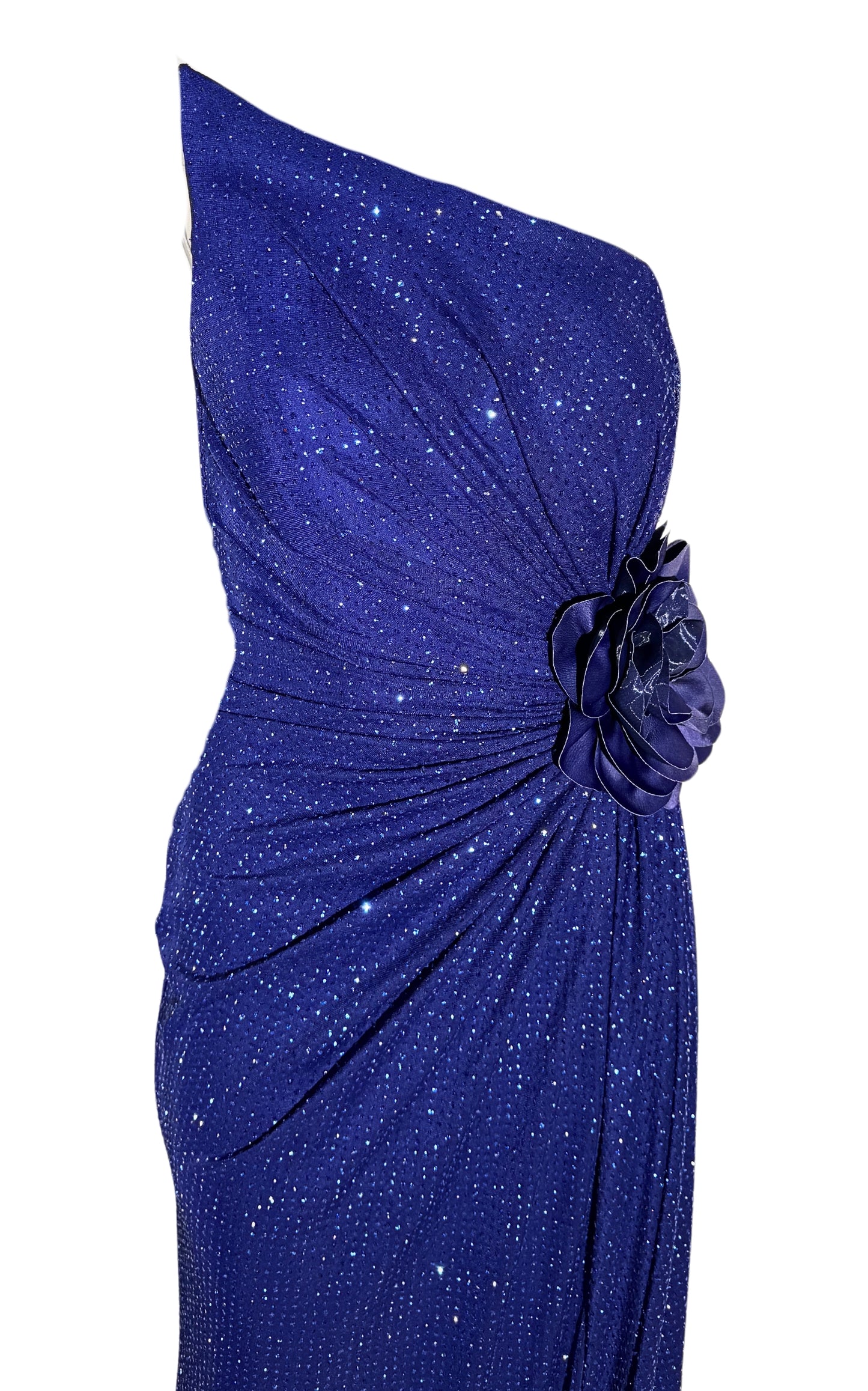 Strapless Asymmetric Blue Crystal Embellished Prom Dress