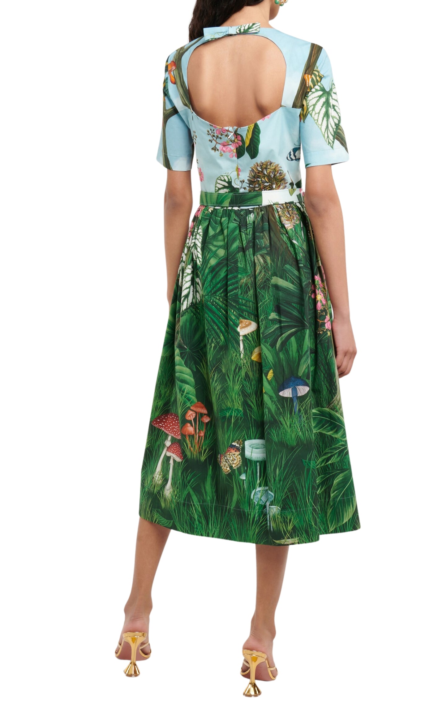 Botanical Forest Print Stretch Poplin Midi Dress