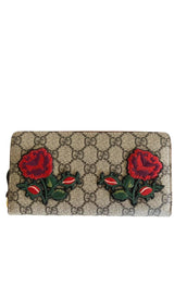  GucciGG Supreme Monogram Embroidered Floral Zip Around Wallet - Runway Catalog