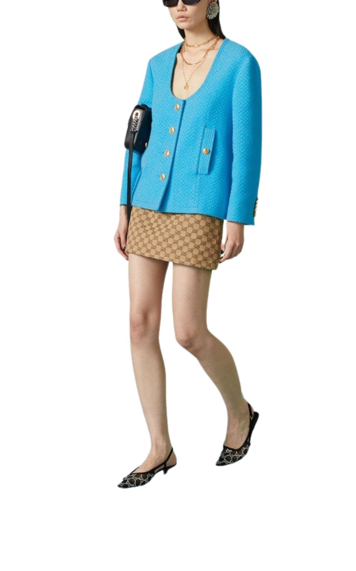 Blue Turquoise Cotton Tweed Jacket