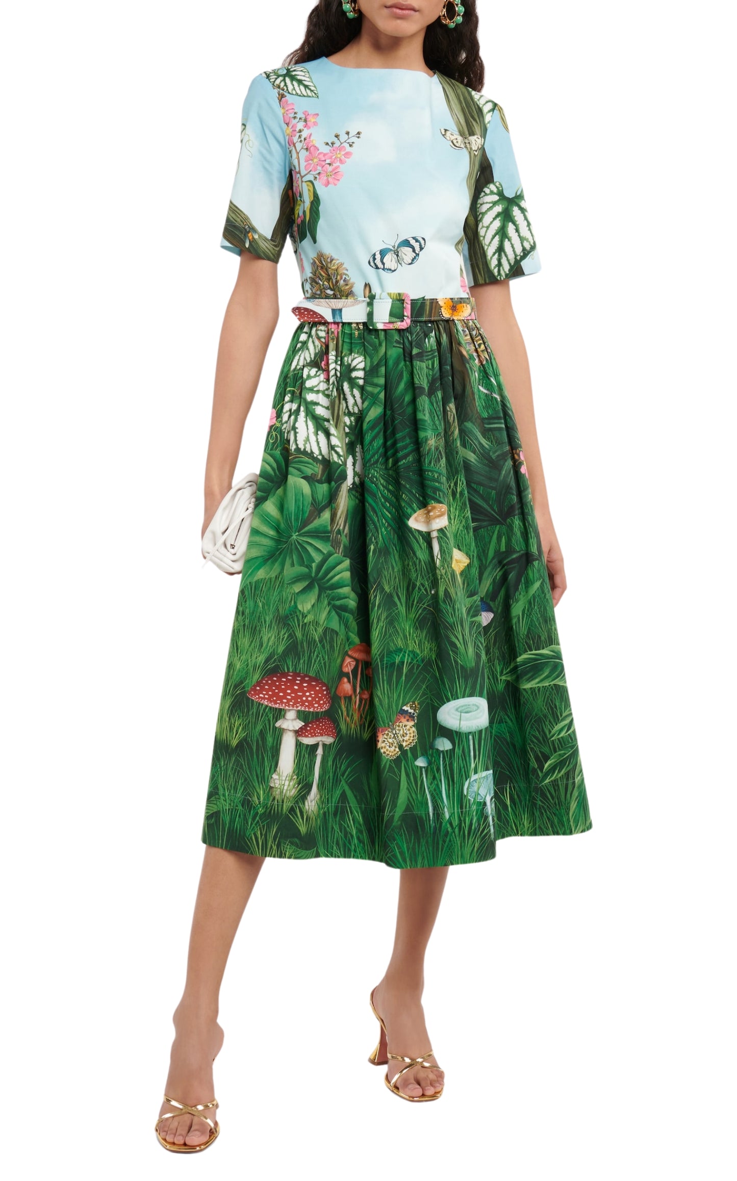 Botanical Forest Print Stretch Poplin Midi Dress