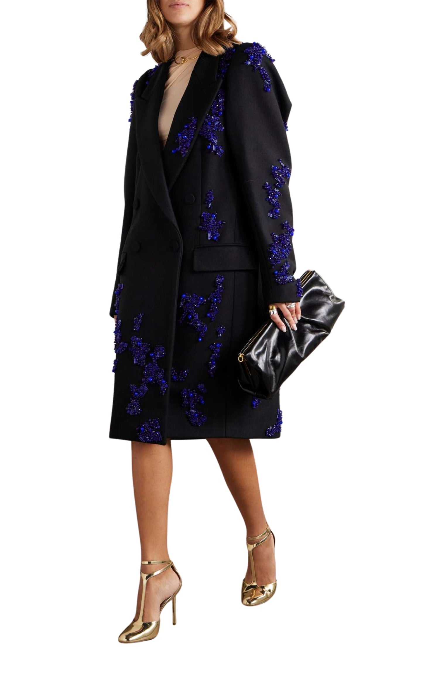 Rinky Embroidered Wool-Blend Cocoon Coat