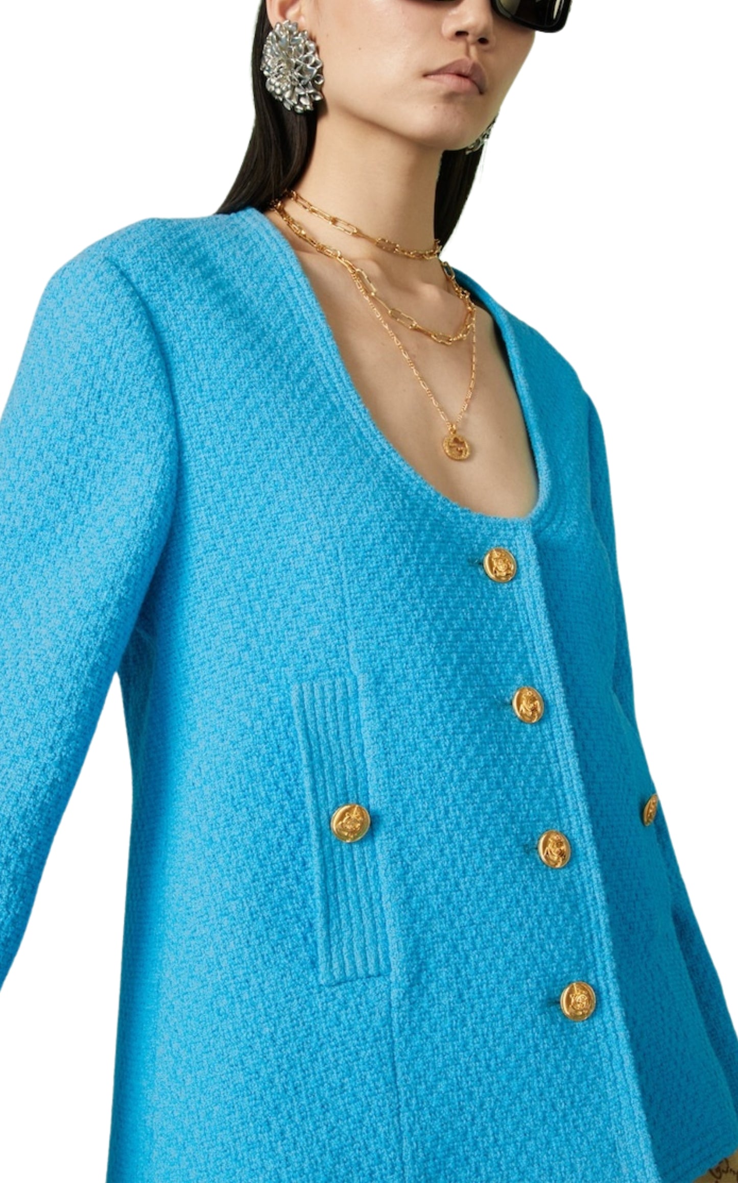 Blue Turquoise Cotton Tweed Jacket