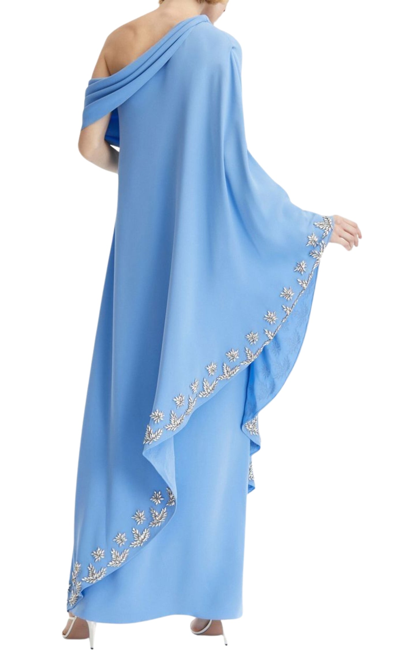 One Shoulder Drape Crystal Embroidered Dress