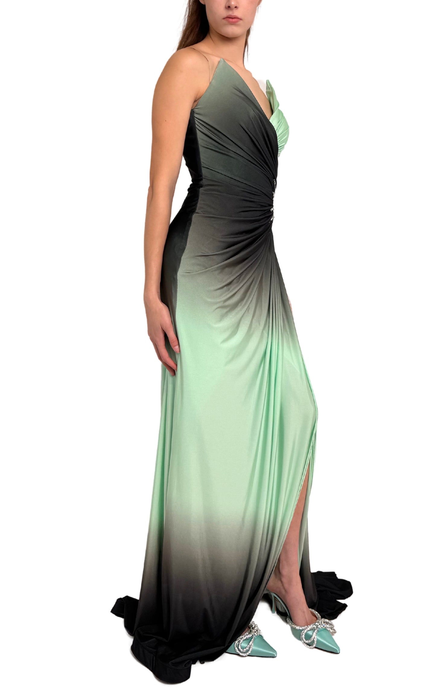 Rhinestone Embellished Green Ombre Party Dress to Impress