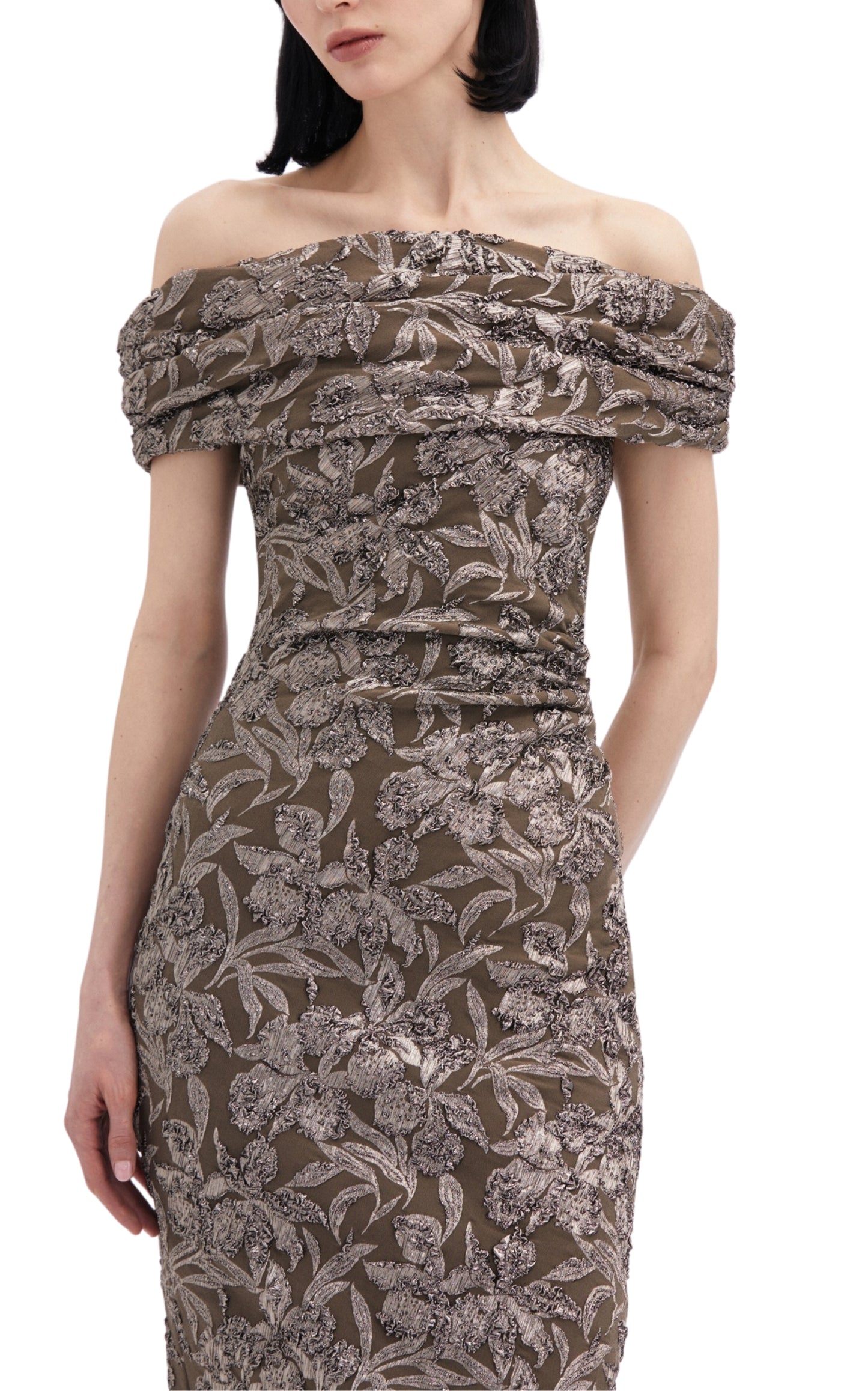 Floral Metallic Jacquard Midi Dress