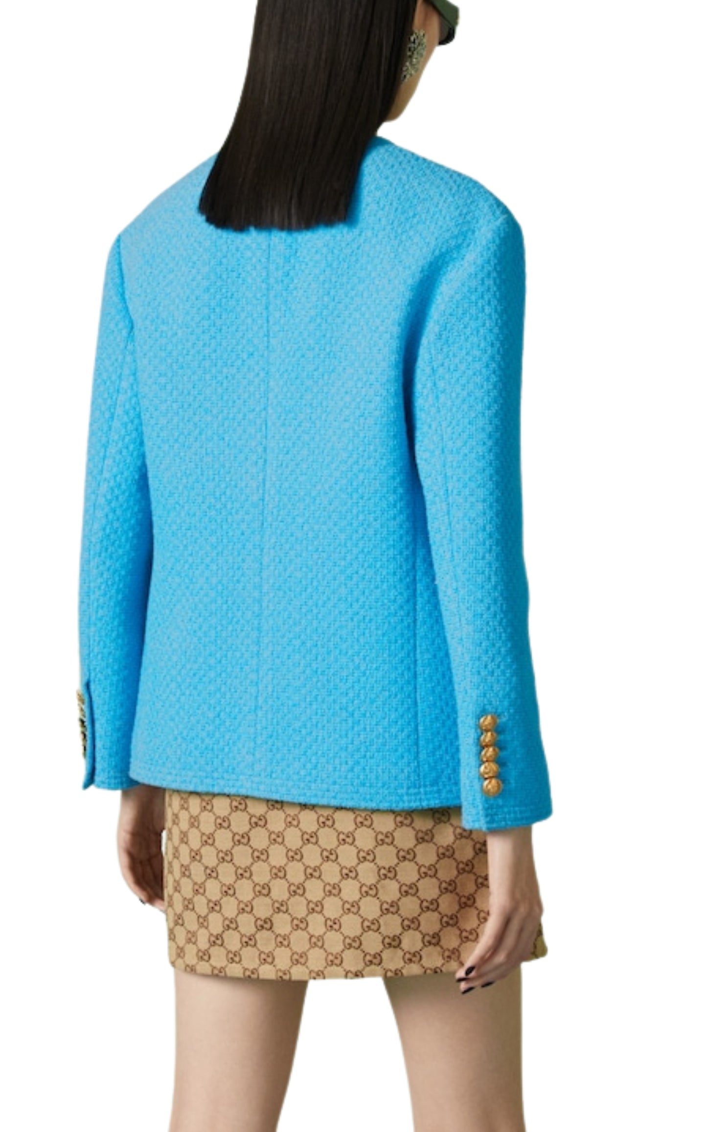 Blue Turquoise Cotton Tweed Jacket