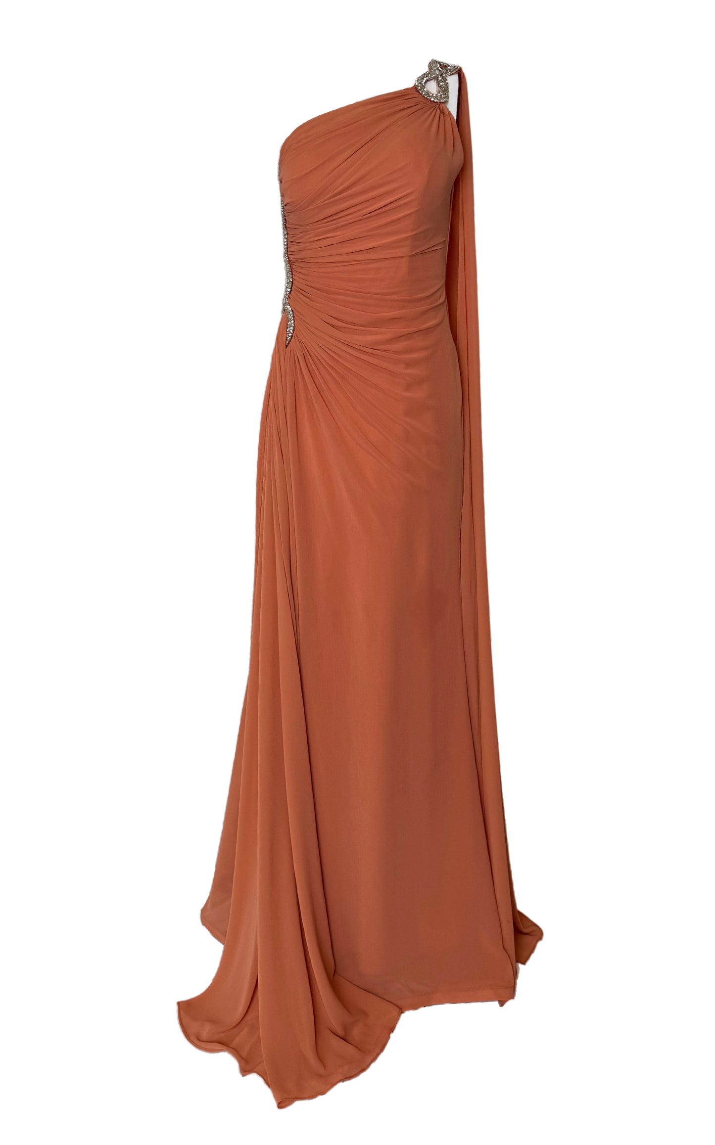 One Shoulder Beaded Gown in Brown