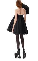 Asymmetric Flared One-Shoulder Mini Black Dress