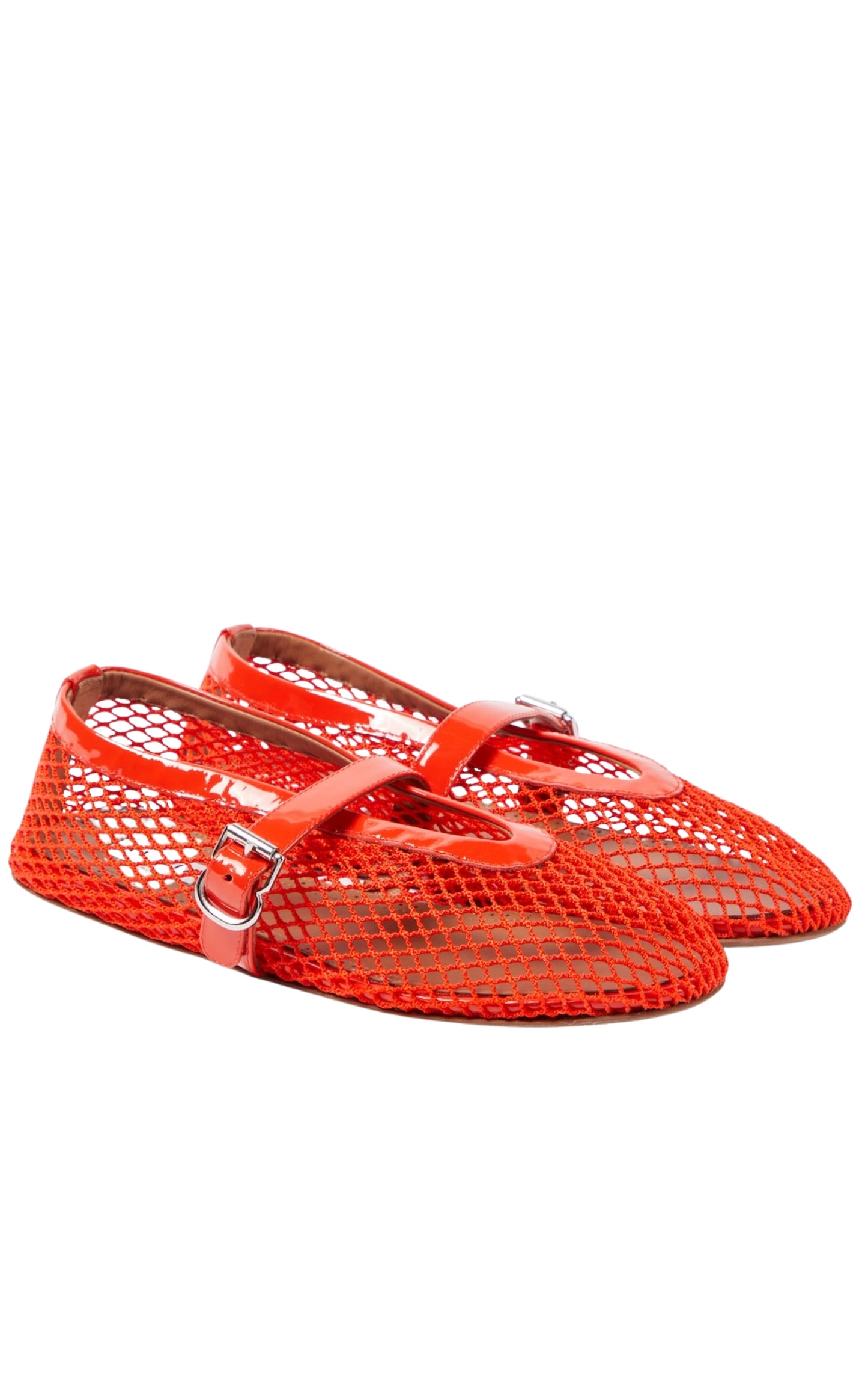 Leather-trimmed fishnet ballet flats