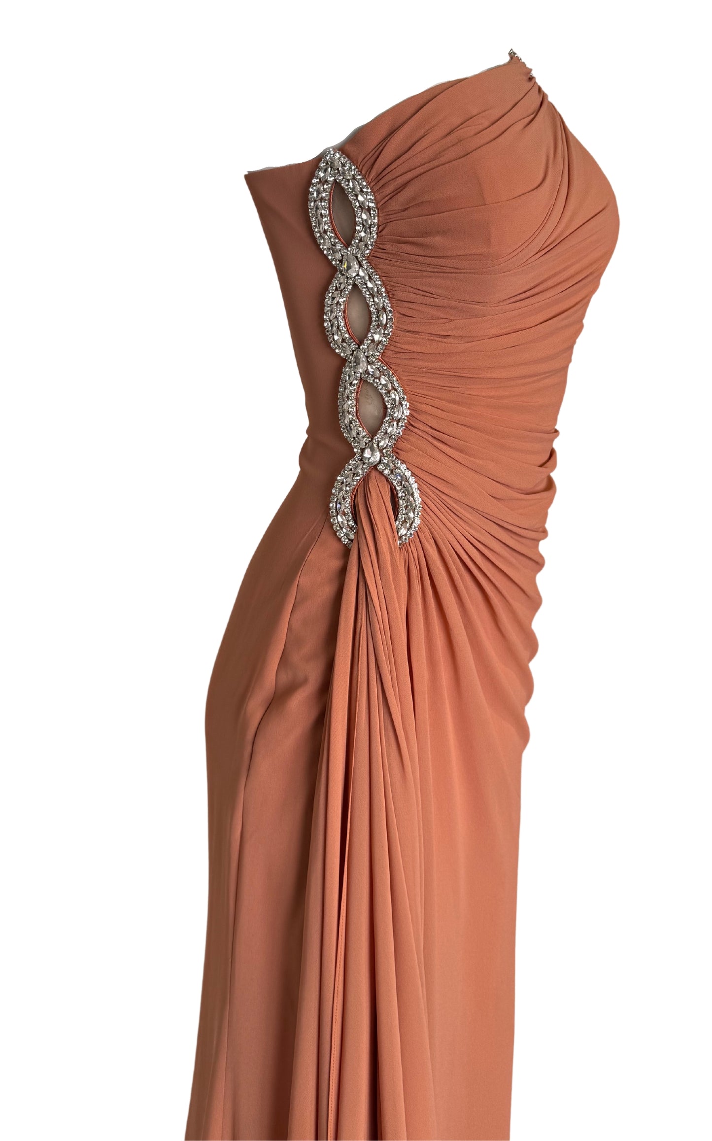 One Shoulder Beaded Gown in Brown