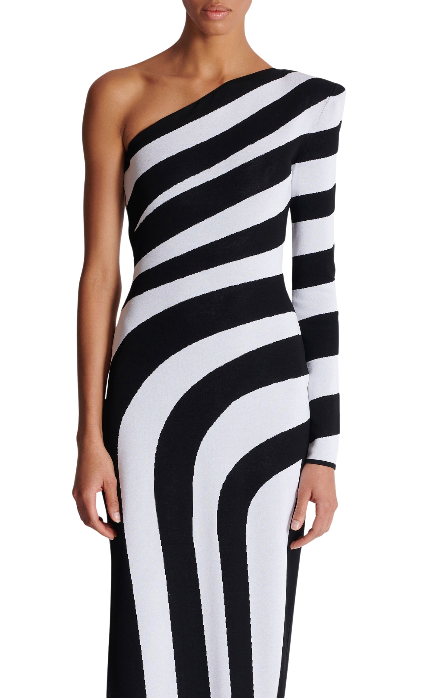 Asymmetrical Striped Knit Maxi Dress