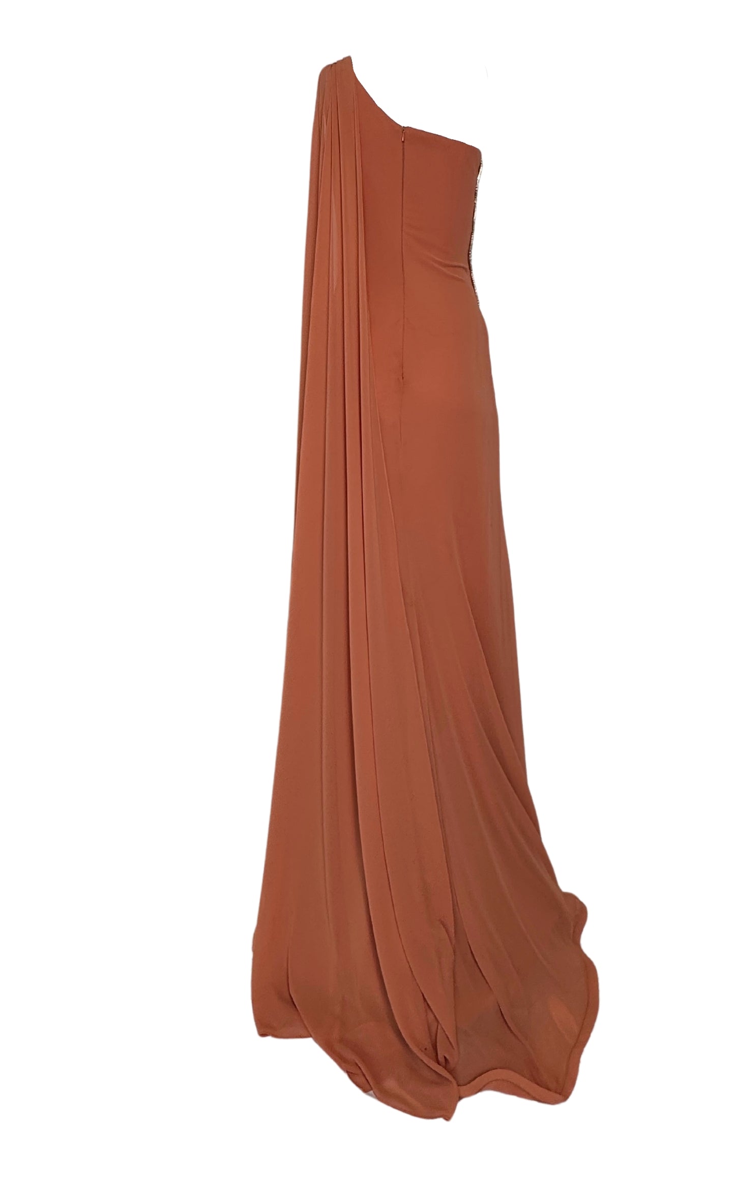 One Shoulder Beaded Gown in Brown