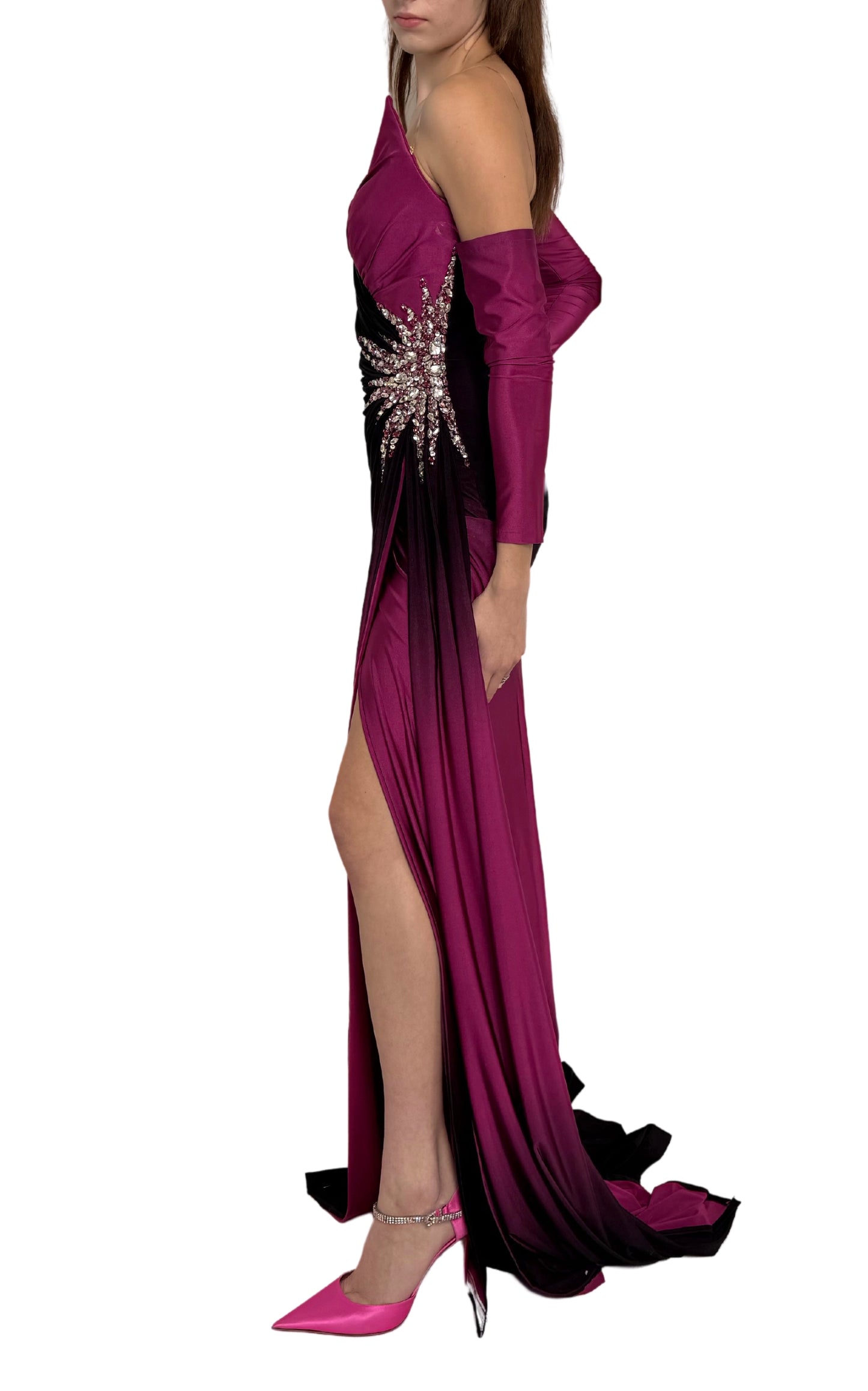 Rhinestone Embellished Burgundy Ombre Party Dress to Impress