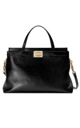  GucciBlack Medium Leather Tote Bag - Runway Catalog