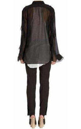  Dries Van NotenBlack Ruffle Cotton Silk Blend Shirt - Runway Catalog