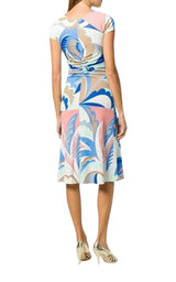  Emilio PucciBlue Acapulco Print Gathered Silk Blend Dress - Runway Catalog