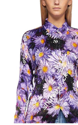  BalenciagaFloral Printed Crinkled Effect Silk Shirt - Runway Catalog