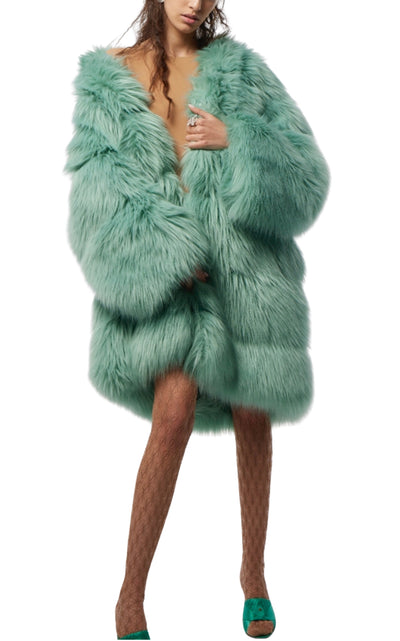 Faux Fur Coat in Mint Color