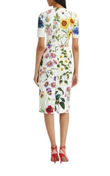  Oscar de la RentaMulticolor Floral Twill Pencil Dress - Runway Catalog