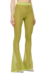  BalmainSemi-sheer Monogram Pattern Flared Pants - Runway Catalog