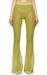  BalmainSemi-sheer Monogram Pattern Flared Pants - Runway Catalog