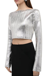  BalmainSilver Cropped Wool-blend  Sweater - Runway Catalog