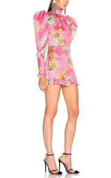 Floral Puff-Sleeve Silk Mini Dress Alessandra Rich