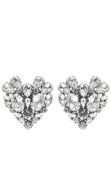 Silvertone Crystal Heart Stud Clip-On Earrings Alessandra Rich