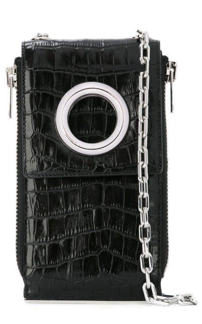 Black Shoulder Wallet Crocodile Embossed Leather Alexander Wang