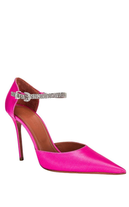 Amina Muaddi Ursina Pink Satin Pumps