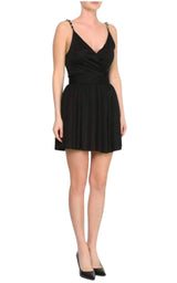 Black Fitted Wrap Metal Chain Straps Dress Balmain