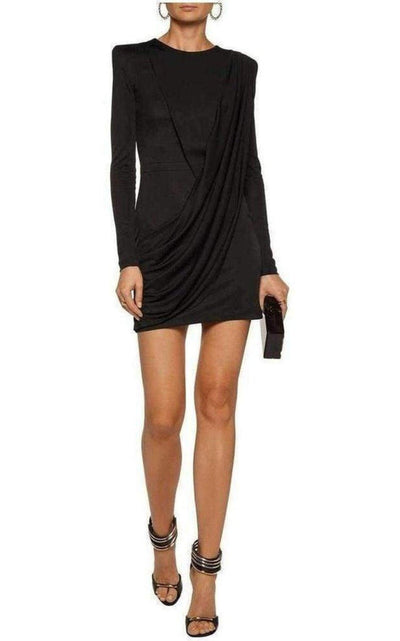 Black Voile Draped Mini Dress Balmain