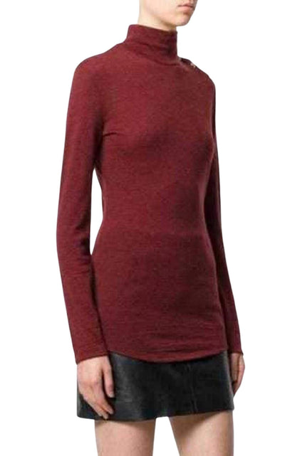 Burgundy Wool Knit Turtleneck Sweater Balmain