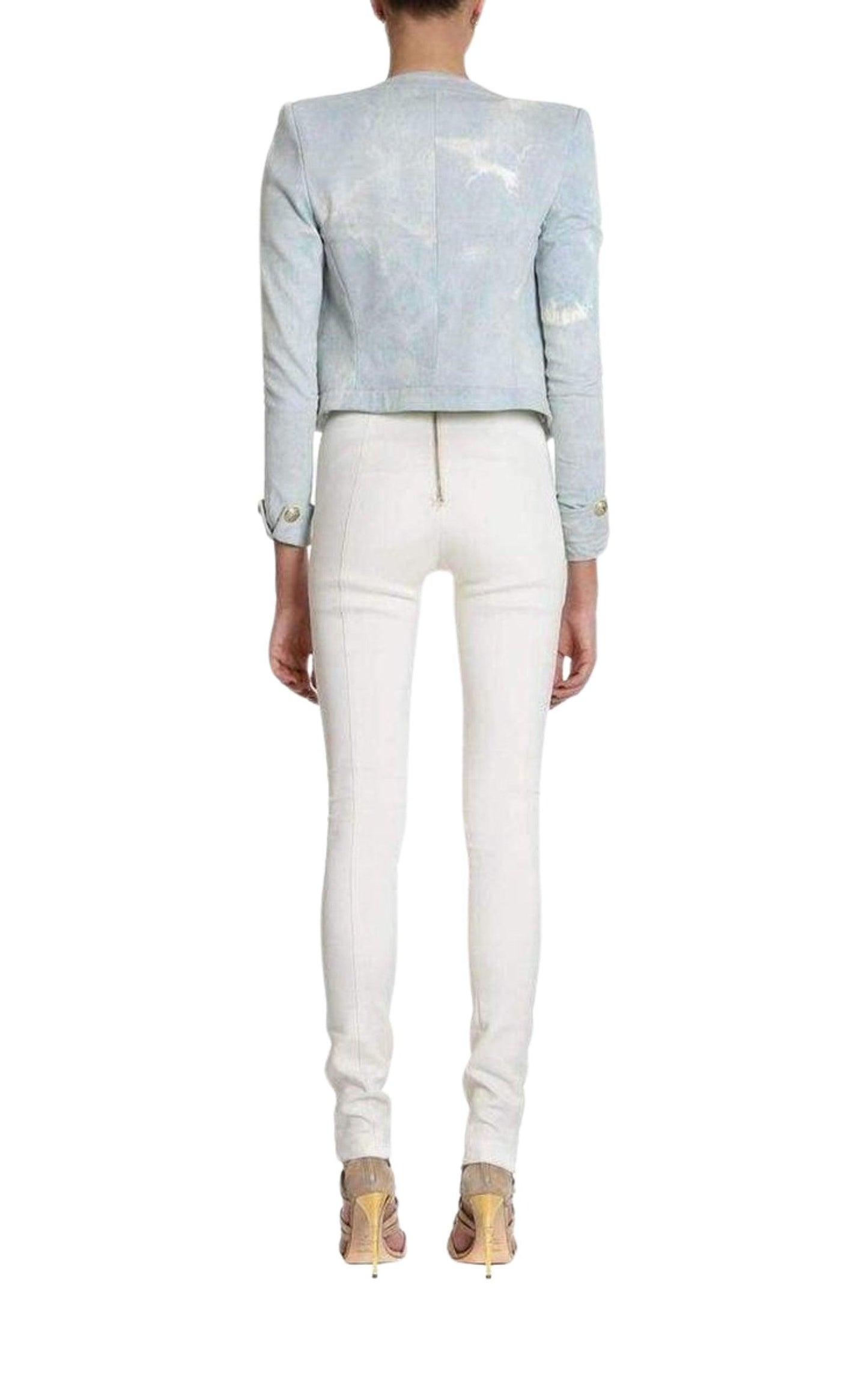 Cropped Stretch Cotton Denim Blazer Balmain